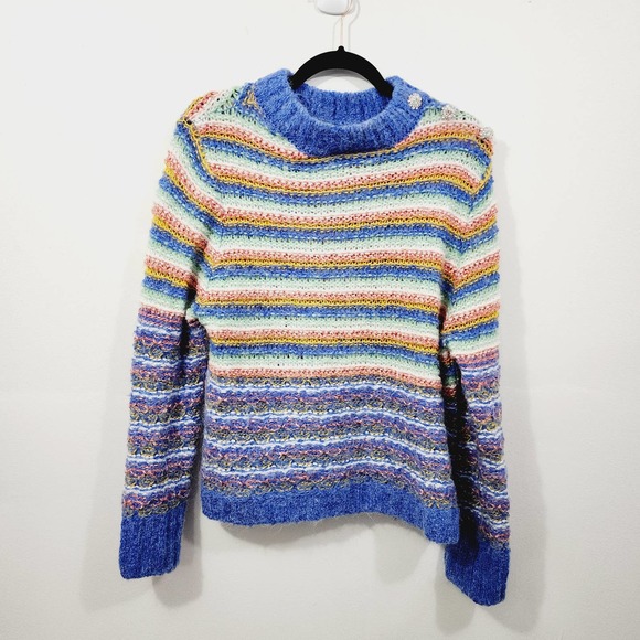 Leandra Medine Mango Rainbow Striped Long Sleeve Knit Sweater Women's Size M - Picture 3 of 12